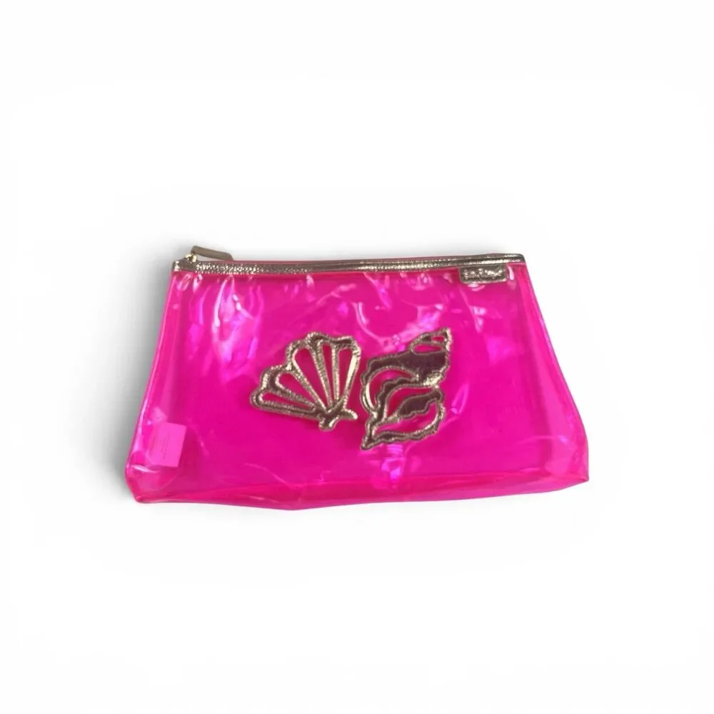 Lilly Pultizer Havana Pink Pouch Cosmetic Top Zip Travel Jelly Shell Clear Bag
